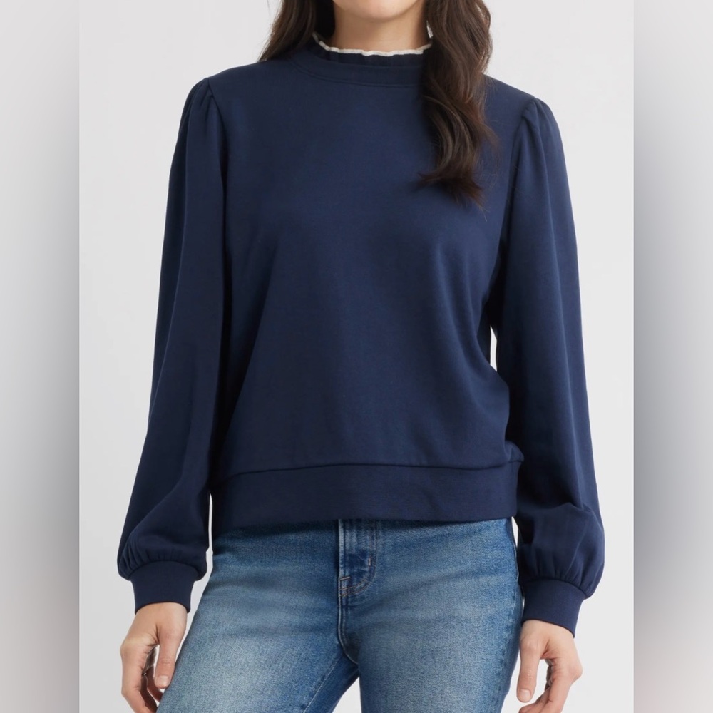 Caslon Navy Sweatshirt ruffle neck - Picture 1 of 5